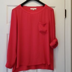 Ann Taylor LOFT pink roll sleeve blouse